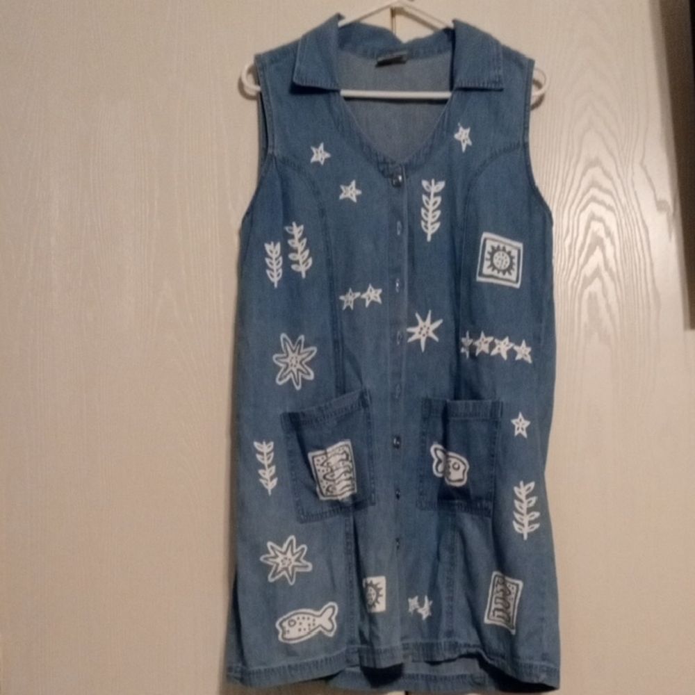 Vintage Magic Blue Denim Dress with White Accents